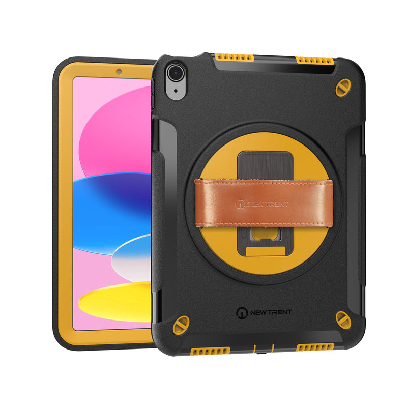 Gladius iPad Air 11-inch (M3 2025 / M2 2024, 7th / 6th Gen) Rugged Case | Built-in Screen Protector, 360° Rotating Kickstand, Genuine Leather Hand Strap, Detachable Shoulder Strap – NT606GR