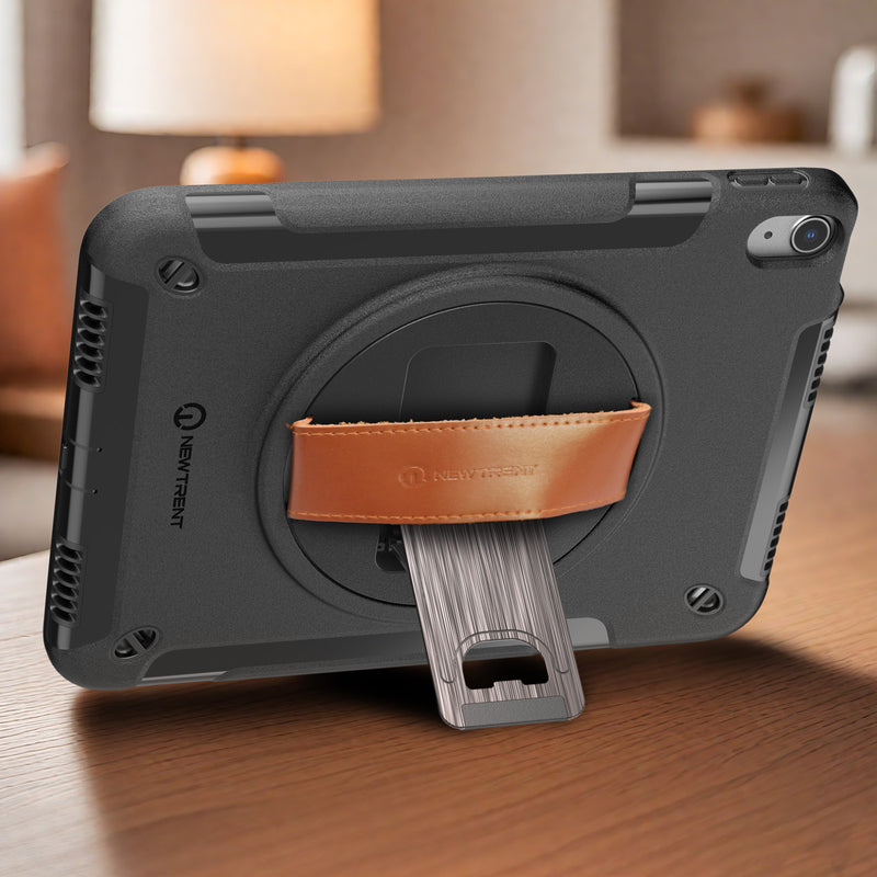 Gladius iPad Air 11-inch (M3 2025 / M2 2024, 7th / 6th Gen) Rugged Case | Built-in Screen Protector, 360° Rotating Kickstand, Genuine Leather Hand Strap, Detachable Shoulder Strap – NT606GR