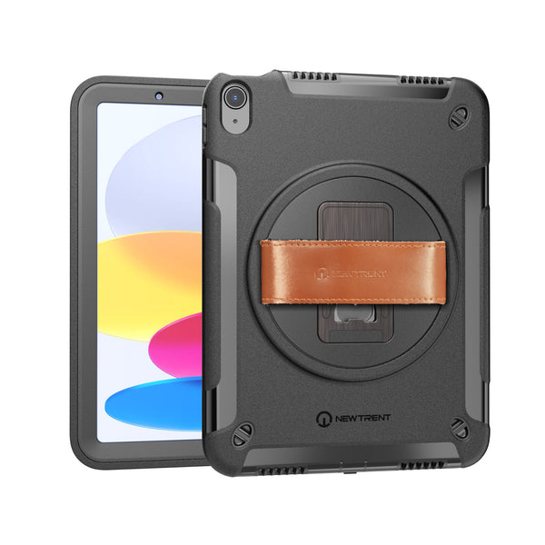 Gladius iPad Air 11-inch (M3 2025 / M2 2024, 7th / 6th Gen) Rugged Case | Built-in Screen Protector, 360° Rotating Kickstand, Genuine Leather Hand Strap, Detachable Shoulder Strap – NT606GR